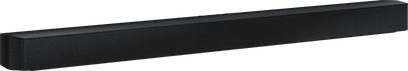 Samsung HW-B450/ZF sort soundbar, set forfra, aflang rektangulær form, sort gitter på forsiden