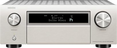 Denon AVC-X6700H sølv hjemmebiograf-forstærker, front, display, drejeknapper og ekstra knapper