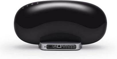 Trådløs højttaler Denon Stream DS501 sort, set forfra, oval form, mat sort finish, skærm og kontrolknapper på forsiden