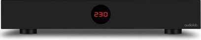 Audiolab DC-BLOCK 6 sortkonditioneringsenhed med rødt digitalt display "230" i midten og "audiolab"-logo nederst til højre
