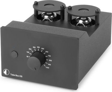 Pro-Ject Tube Box DS sort forforstærker, sort metalchassis, gain-vælger, 2 synlige rør