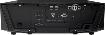 Epson EH-QL3000 must, tagantvaade, HDMI, LAN, USB-A, RS-232C, audioühendused, juhtnupud, toitepistik