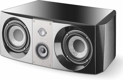 Centrální reproduktor Focal Electra CC 1008 Be2 eben, pohled zepředu, černý lesklý kabinet, 2 stříbrné reproduktory