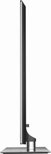 Samsung UE55B7000 sort fladskærms-TV, set fra siden, flad skærm, rektangulær base, slanke kanter, slank og minimalistisk design