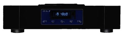 Metronome Teknologi CD8 USB Rør sort CD-afspiller, frontvisning, blå "19 7800" display på integreret LCD-skærm