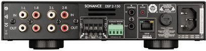 Vstavaný basový reproduktor Sonance DSP 2-150 čierny, zadná strana s audio konektormi a ovládacími prvkami