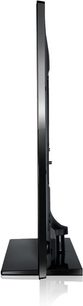 Samsung UE46ES5500 TV set set fra siden, fladskærms-LED, sort ramme og fod, 16/9-format, ultratyndt design