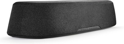 Sort Polk Audio MagniFi Mini AX soundbar, set forfra, aflang rektangulær form, akustisk stofgitter