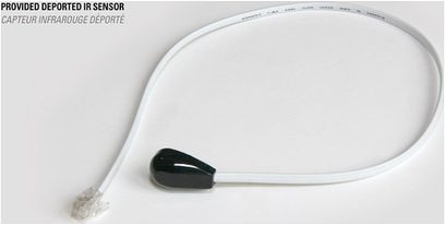 Hvid oval ekstern infrarød sensor med kabel, set ovenfra på hvid baggrund, til Lumene ShowPlace Premium 240C projektionsskærm