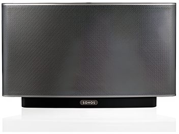Sonos PLAY:5 sort trådløs højttaler, set forfra, med metalrist over størstedelen af fronten