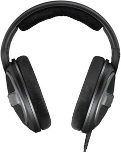 Sennheiser HD-559 sort hovedtelefoner, set forfra, polstret hovedbøjle, ovale ørepuder med skummemfor, indbygget mikrofon