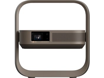 Videoprojektor XGIMI Elfin Flip Laser 4K bronzový so štvorcovým rámom, objektívom vľavo a prednou mriežkou