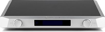 Przetwornik audio DAC Nuprime Evolution DAC2 srebrny, widok z przodu, prostokątna obudowa, czarny ekran centralny, 2 okrągłe przyciski