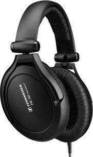Sort lukket circumaural hovedtelefon Sennheiser PXC-350, set fra venstre profil, hovedbøjle og ørepuder i kunstlæder