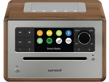 Sonoro Elite bordradio i valnød og sølv, træ kabinet, metal front, LCD-skærm, multifarvede knapper
