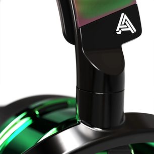 Trådløse hifi-hovedtelefoner Audeze Maxwell Xbox Wasabi, nærbillede, sort struktur, grønne detaljer, synligt hvidt logo