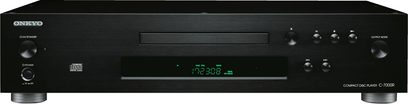 Onkyo C-7000R sort CD-afspiller, frontpanel med grønt display, knapper og kontrolhjul, set forfra