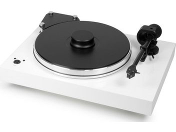 Gramofon Pro-Ject X-tension 9 Evolution SuperPack w białym lakierowanym wykończeniu, widok z góry, czarny talerz, czarne ramię
