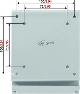 Teknisk diagram med dimensioner af en Vogel's VFW 130 vægbeslag til TV set fra siden på lys grå baggrund