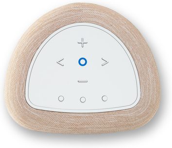 Beige Bluesound PULSE FLEX slimme speaker, bovenaanzicht met aanraakbediening
