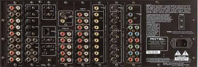 Rotel RSP-1098 audio/video preamplifier, black front panel with numerous gold-plated RCA jacks and silver buttons