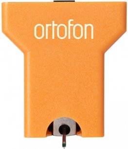 Картридж для програвача вінілових платівок Ortofon MC Quintet Bronze, вигляд спереду, помаранчевий прямокутний корпус з білим логотипом, видимий алмаз