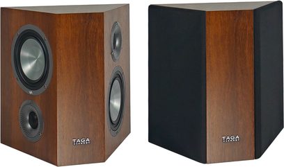 Diffusore posteriore bipolare Taga Platinum S-100 V.4 noce, trapezoidale, 3 altoparlanti argentati, legno scuro