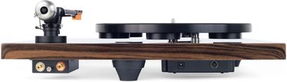 Giradischi Auris Audio Classica con finitura in legno scuro, piatto nero e braccio di lettura visibile di profilo