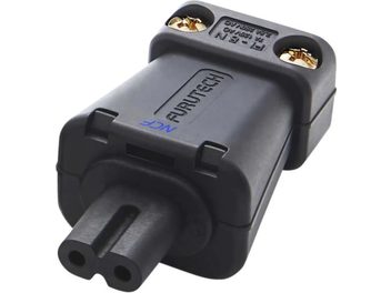 Furutech FI-8N NCF (R) Netzadapter in Schwarz, Nahaufnahme mit zweipoligem Stecker und goldenen Anschlüssen