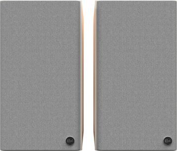 Paar Lautsprecher Klipsch The Sevens II Eiche Vorderseite mit grauem Stoffgitter und Seiten aus hellem Holz