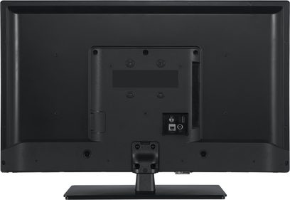 Panasonic TV-32S55AEZ højdefinitions-tv, bagsidevisning, synlige tilslutninger, centralt stativ, sort ramme