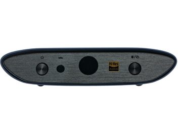 iFi Audio ZEN Air Blue 2 wireless transmitter in anthracite gray, front view of brushed oval faceplate with two black buttons