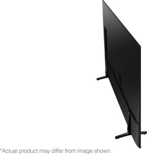 Samsung QE43Q65A 2021 fladskærms-TV, venstre sideprofilvisning, sort ramme og bagside, V-formet fod