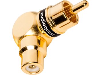 Adapter Audioquest RCA żeński na RCA męski kątowy, złote wykończenie z czarnym pierścieniem z logo