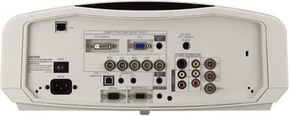 Mitsubishi XD2000U videoprojektor, bagside, audio/video-tilslutninger, VGA-, S-Video-, composite-, RS-232-porte, kontrolpanel