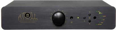 Przedwzmacniacz stereo Atoll Electronique PR100SE czarny, przedni panel z przyciskami, pokrętłem, światłami kontrolnymi i wejściem na słuchawki