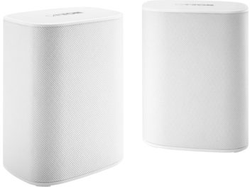 Coppia di diffusori wireless Canton Smart Libero bianco opaco, design rettangolare con angoli arrotondati e griglia in tessuto