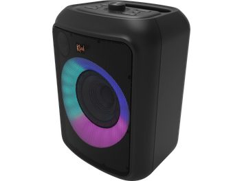 Колонка Klipsch GIG XL чорного кольору, вид спереду, з багатокольоровою LED-підсвіткою на передній решітці