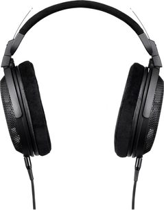 Kablolu açık kulak üstü hifi kulaklık ATH-ADX3000, ön görünüm, siyah kulak pedleri, yastıklı başlık bandı, bağlı kablolar, metal ızgara