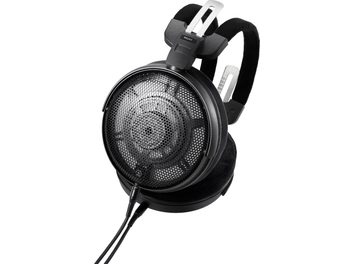Auriculares hi-fi con cable abiertos Audio Technica ATH-ADX3000, vista lateral, rejilla circular, almohadillas negras, diadema acolchada