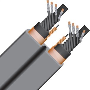 Strømkabel Wireworld Silver Electra 10 Power, grå rektangulær sektion, snoede ledere af kobber og sølv.