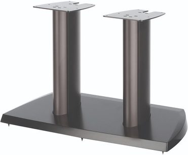 To sorte cylinderformede Paradigm J18C metalhøjttalere med rektangulær base, set forfra