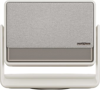 XGIMI Horizon S Pro projektor, set forfra, øverste gitter i gråt stof, nederste perforeret gitter, harman/kardon logo