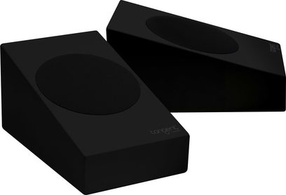 Czarne kolumny głośnikowe Tangent Spectrum XATM, dwa prostokątne głośniki, widok z przodu i z boku