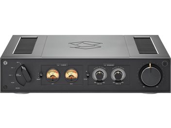 Интегриран Rose RA280 Hi-Fi усилител в черно, метален корпус, преден изглед, двойни VU-метри, голям регулатор за звук вдясно, селектор вляво