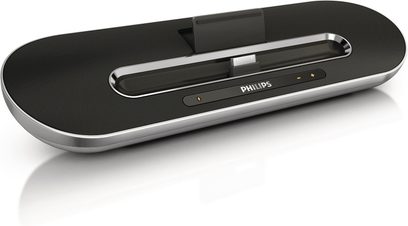 Philips DS7700 sort multimedie-højttaler, set oppefra, oval aflang form, sort gitter, krom-beklædt kant, LED-skærm