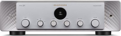 Стерео hi-fi усилвател Marantz Model 30 в сребрист цвят, изглед отпред, 6 въртящи се бутона, централен LCD дисплей с надпис "-30.0 dB"
