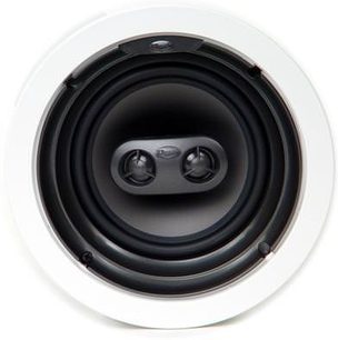 Klipsch R2650CSM indbygningshøjttaler til loft, hvid ramme, sort diskanthøjttaler, sort kegle, metalbeslag