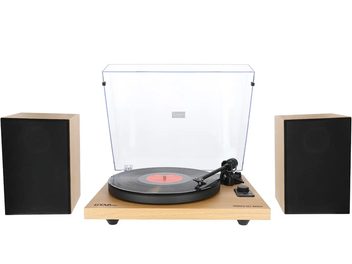Pick-up hi-fi Enova HIFI Vision 2 SET fagure cu capac transparent, platou negru, braț de citire, 2 boxe dreptunghiulare