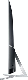 Samsung UE78KS9000 ultra-fladt TV, buet skærm, sølvfarvet ramme og fod, set fra siden på hvid baggrund